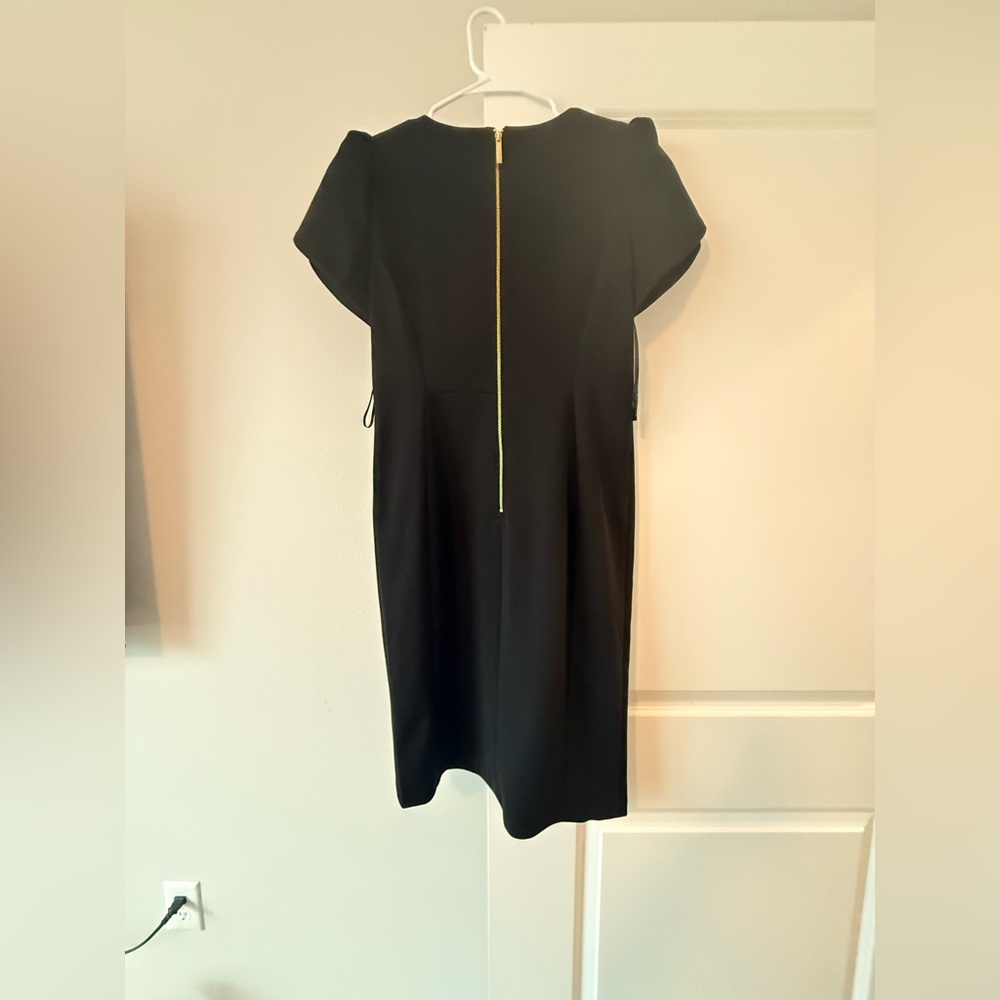 Calvin Klein Black Midi Sheath Dress with Statement Cap Sleeves - Picture 8 of 8